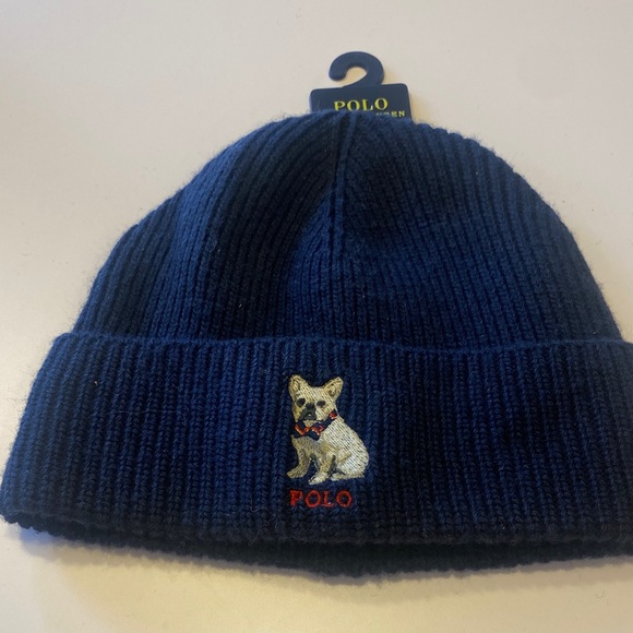 Polo by Ralph Lauren French Bull Dog Blue Beanie.One Sz fits all.Box11
